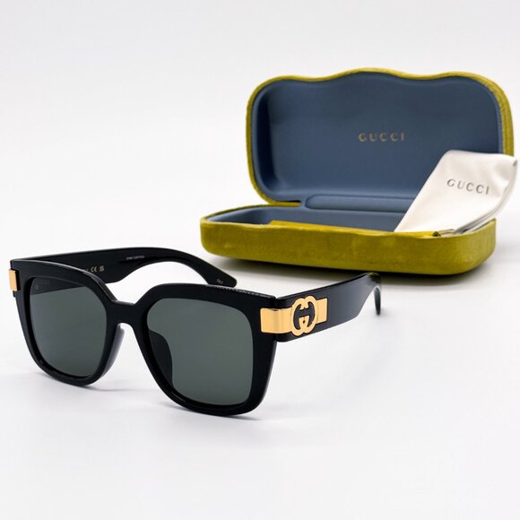 NEW GUCCI GG1690SK 001 WOMEN SHINY BLACK SUNGLASSES GUCCI - Picture 1 of 15